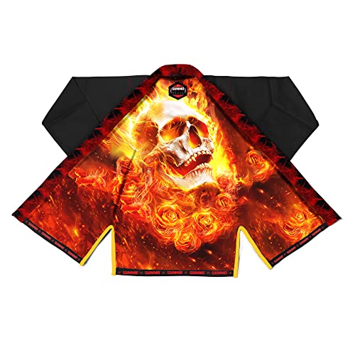 Fiery Skull With Black & Red Flame Lapel BJJ Gi