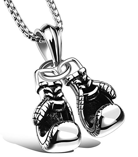 Hamoery Men Punk Stainless Steel Boxing Gloves Chain